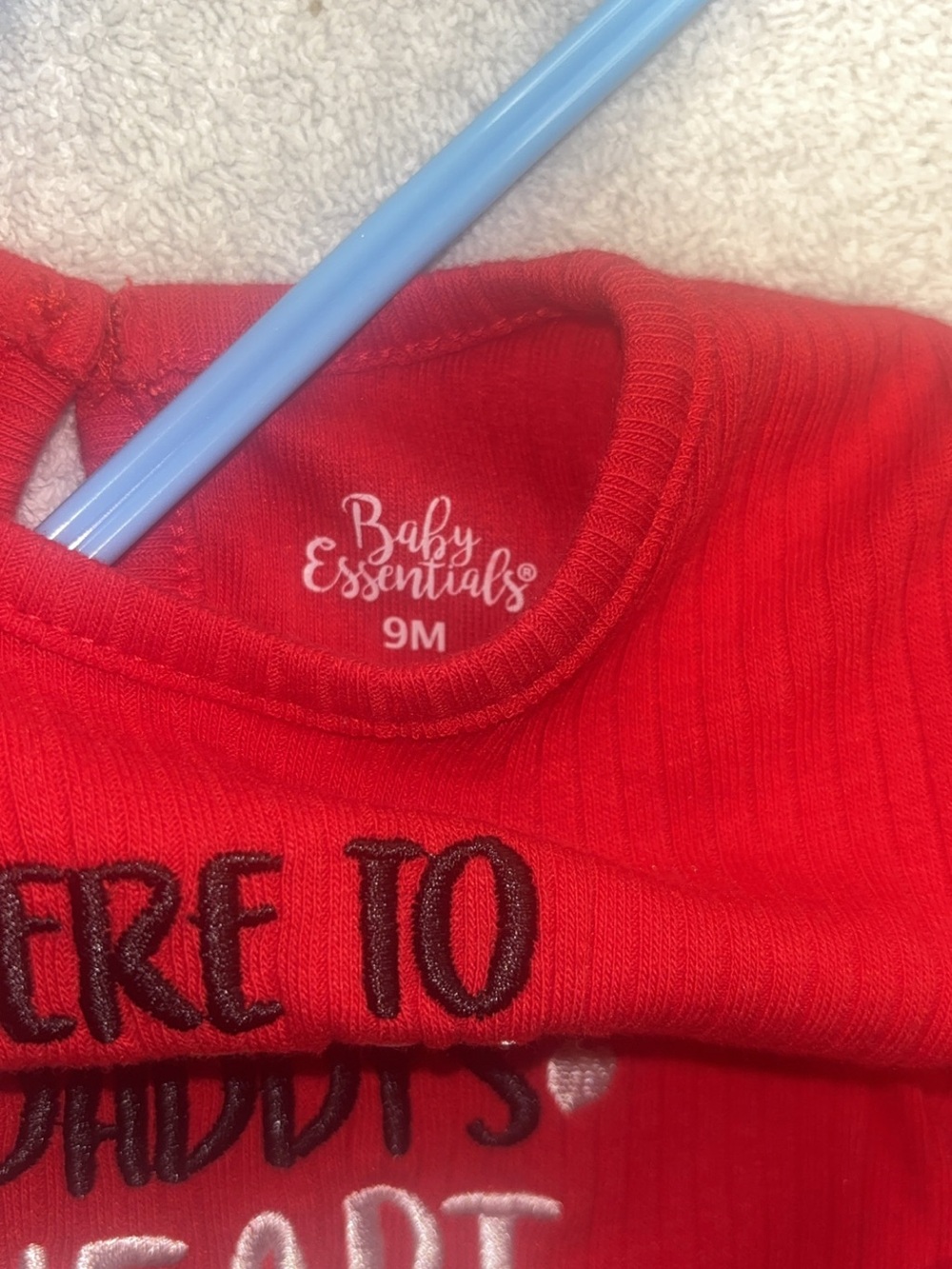 Baby Essentials Red Long-Sleeve Ruffle Shoulder One-Piece - Picture 3 of 3